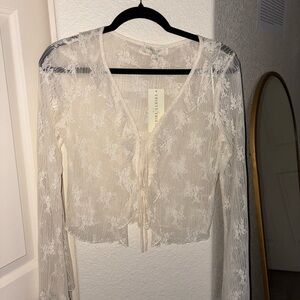 Ivory Lace Blouse with Ruffle Detail